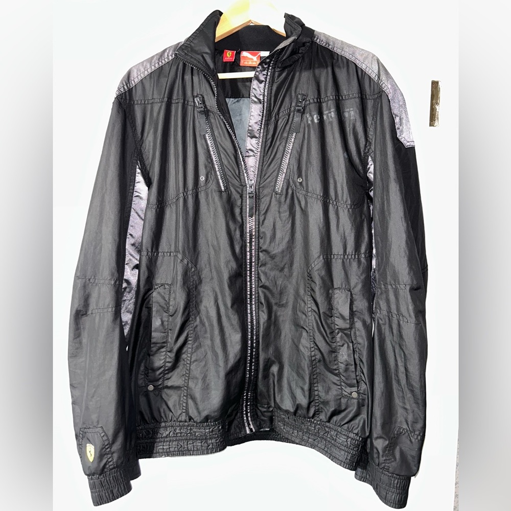 PUMA Scuderia Ferrari Jacket Mens L Large Black Full Zip Long Sleeve Auto Racing